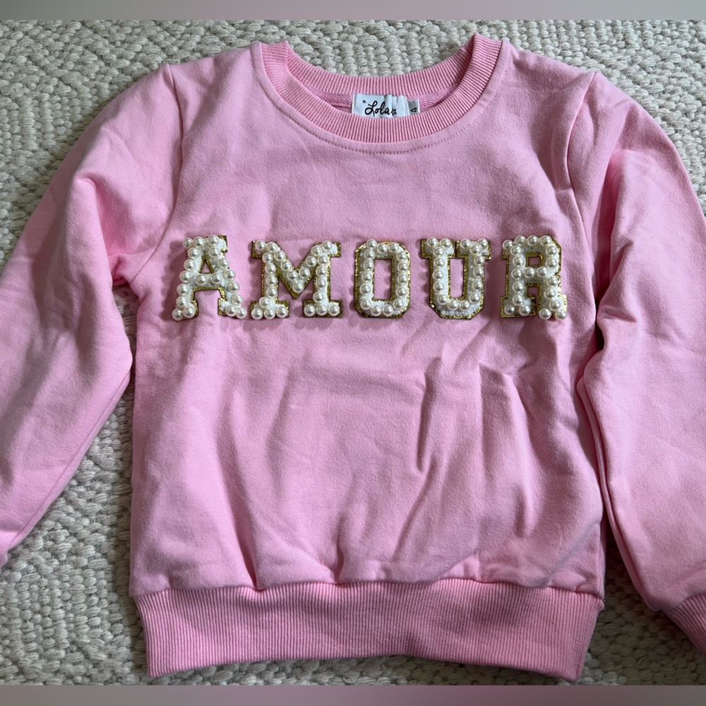 Lola + The Boys Pink Pearl 'AMOUR' Sweatshirt